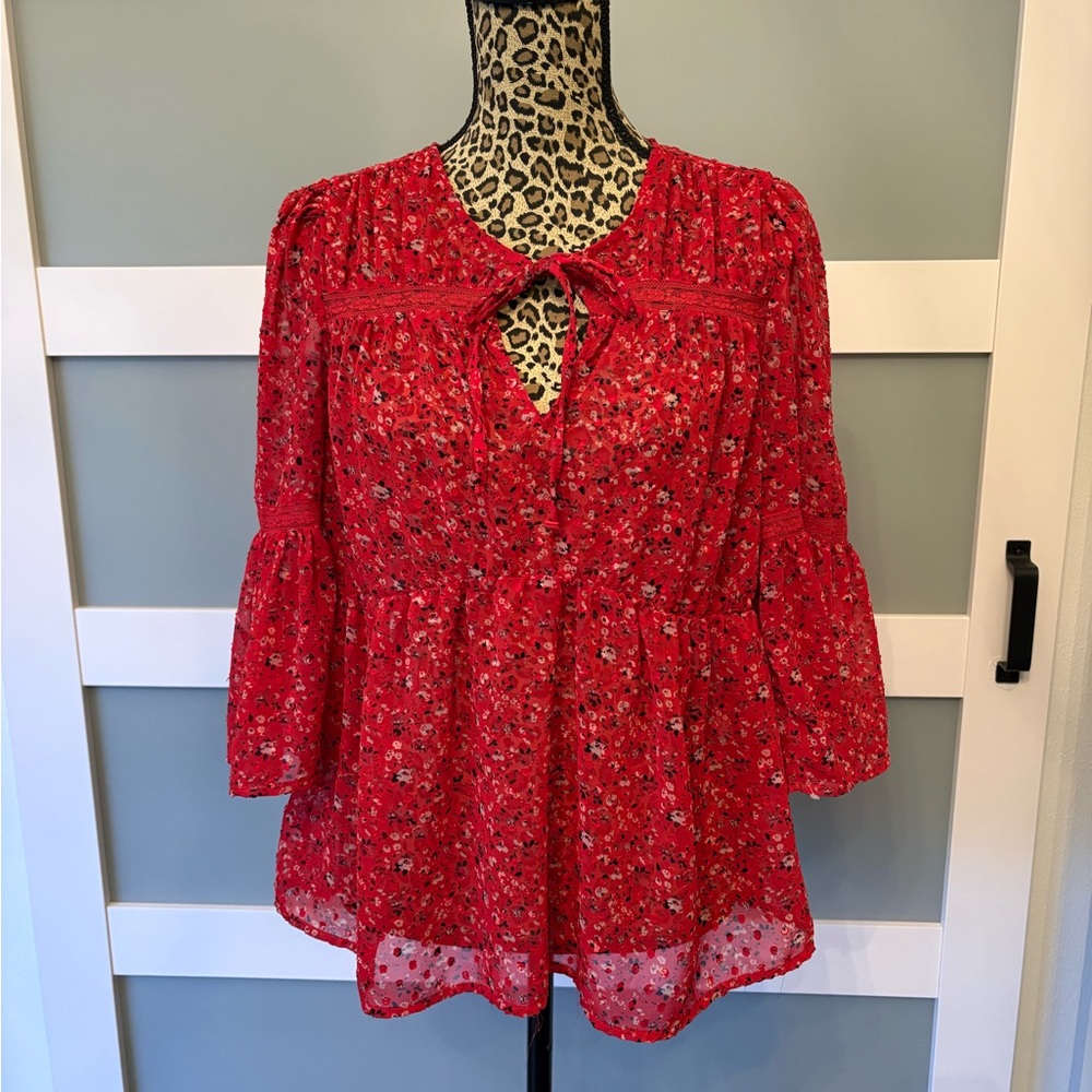 Lucky Brand Red Floral Blouse
